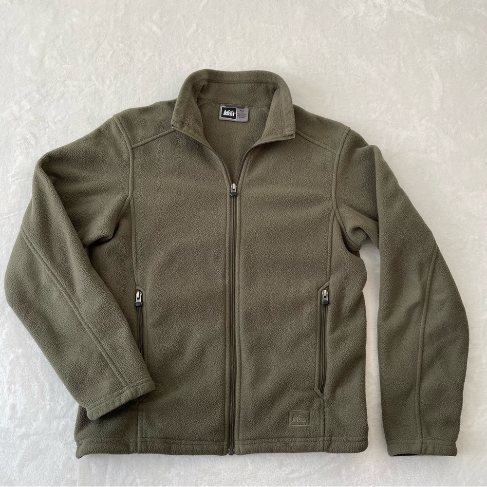 REI Polartec Classic Fleece Jacket Mens Size S Olive Green Full Zip Gorpcore